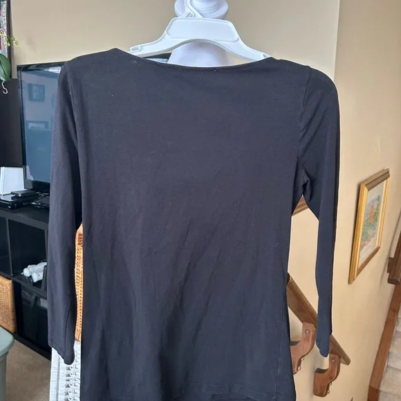Black Women's Crew Neck 3/4 sleeve Top with Ring Detail - Picture 2 of 6